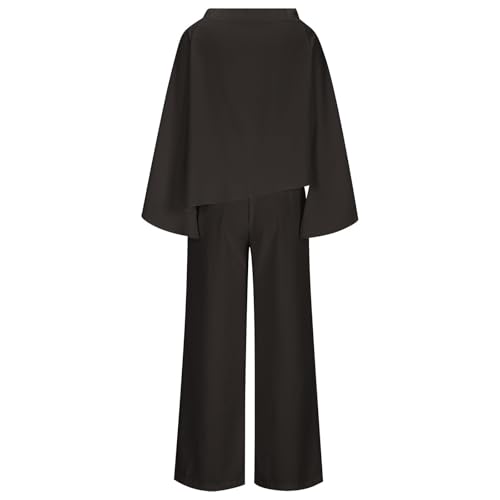 HGps8w Women's Dressy Satin 2 Piece Outfits Off The Shoulder Long Sleeve Blouses Fall Loose Business Going Out Pants Suits4