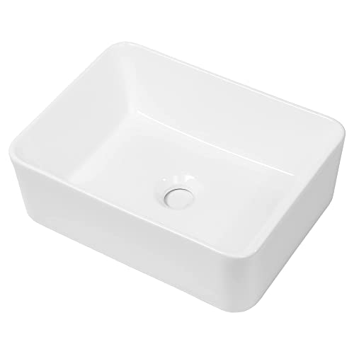 Vessel Sink Rectangular, Dcolora 16"X12" White Bathroom Vessel Sink Ceramic Porcelain Rectangle Bath Vessel Sink Above Counter Vanity Sink Basin #TOP5