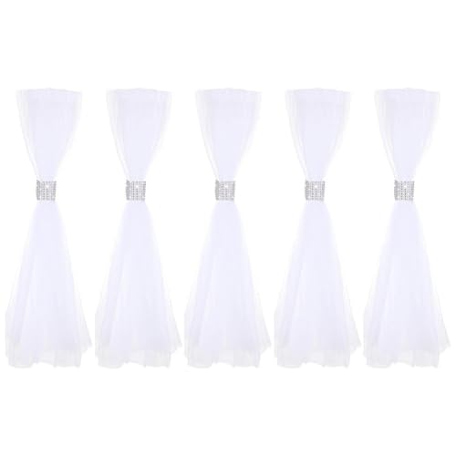 Lot De 5 Grands Nœuds Blancs En Tulle Pour Décoration De Chaise D'église, Pour Allée De Mariage, Décoration De Banc D'église, Chemin De Table Fleuri Pour...