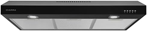 CIARRA Under Cabinet Range Hood 30 inch with Anti-fingerprint Design, Ductless Vent Hood for Kitchen with 3 Speed Exhaust Fan, Push Button Control, Ducted and Ductless Convertible, Black