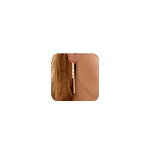 Clip on Earrings for Women 14K Gold Plated Long Dangle White Pearl Earrings Simple No Piercing Hoop Stud Earrings Lightweight Curve Tassel Chain Ear Clips Minimalist Jewelry Wedding Christmas Gift