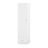 Panana Modern 1 Door 1 Drawer Wardrobe with Hanging Rail and Storage Shelf, Compact Bedroom Clothes Cupboard Organizer Furniture, Easy Assembly (White)
