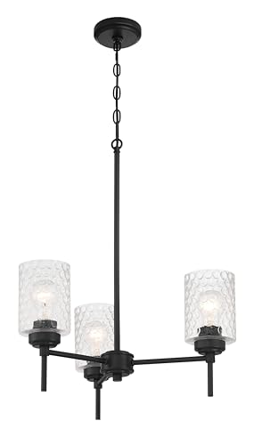 Craftmade - Lustre Claire 3 Light 76.2 cm com acabamento preto plano com vidro bolha transparente