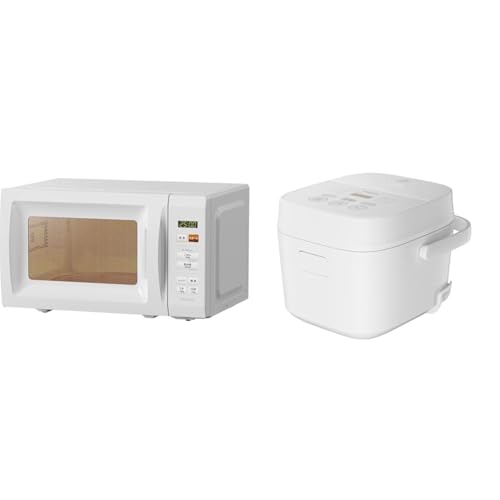 【セット買い】 [山善] 電子レンジ 17L 単機能 一人暮らし 二人暮らし ヘルツフリー ターンテーブル YRM-HF171(W) + 炊飯器 3合 マイコン式 低温調理 AMRC-5M(W) ホワイト