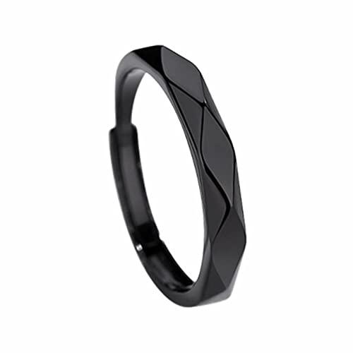 Bague ajustable en argent sterling italien 925 pour amoureux Ensemble noir et bague pour hommes et femmes Une bague d'amour simple et luxueuse pour les...