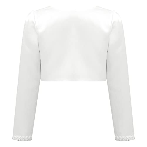 Kids Satin Beaded Flower Girl Bolero Shrug Dress Coat Long Sleeve Cardigans Short Jacket Formal Cover up2