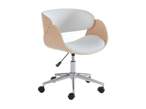Vente unique   Silla de Oficina JELSA   Altura Ajustable   ImitaciÛn y Metal Cromado   Roble y Blanco