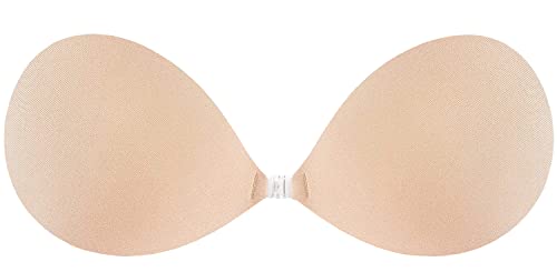Image of KISWON Silicone Adhesive Push Up Strapless Bra Invisible Backless Sticky Bra with Nipple Covers for Women
