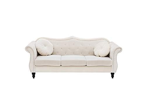Image of Modern & Classic Chesterfield Sofa 5 Seater Sofa Velvet L-Shape Corner Sectional Button Tufted Sofa for Living Room, Dining Room, Office and Hallway-(Beige-C).