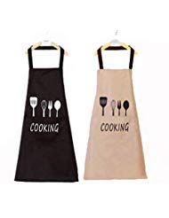 Hivory Kitchen Bib Aprons For Women & Men ~ Free-Size Cooking Apron ~ Great for Men & Women ~ Chef Favorite With Big Pocket ~ (Beige & Black, Pack of 2)