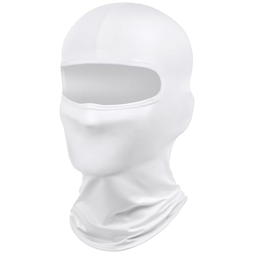DiULi Máscara de Pasamontañas, 1 Pieza Balaclava Hombre, Transpirable, Bufanda para Motocicleta, Bufanda de Verano para el Cuello, Protector UV, Máscara de Esquí Multifuncional, Anti Viento (Blanco)