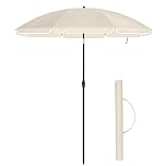 SONGMICS Parasol 160 cm Sun Protection UPF 50+, 30° Tilt in 2 Directions, Adjustable Height, with Carry Bag, for Balcony, Garden, Terrace, Beach, Without Base – Beige GPU60WTV1