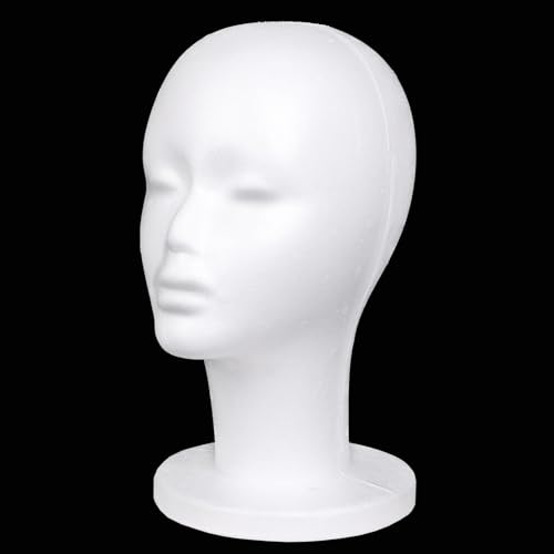Leeven 1 Pack Foam Wig Head Stand for wigs Female Styrofoam Mannequin Head Wig Display for Style Model Display Hair Hats Hairpieces Mask Salon and Travel