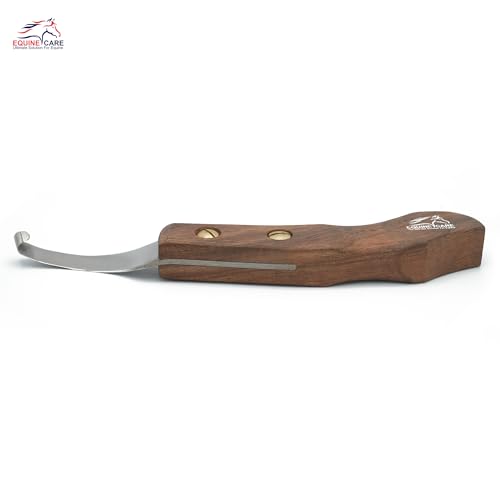 Image of Equine Care Left-Handed Farrier Hoof Knife, Sheesham Wood Handle | Left-handed farrier hoof knife with genuine Sheesham wood handle; curved J2 stainless steel blade