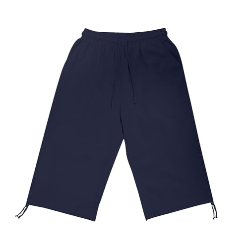 Summer Plus Size Capris for Women Knee Length Cotton Linen Elastic Waist Drawstring Bermuda Shorts with Pockets2