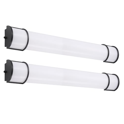 Image of ASD LED 36 inch Vanity Flush Mount Light Fixture, Linear Bathroom Lighting Bar | 3CCT, Dimmable, Energy Star, ETL Listed | 30W 2650LM 3000-5000K 120V | Long Bath Wall Sconce Over Mirror | Black, 2 Pack