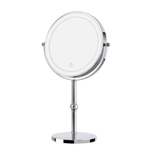 Espejo para maquillaje iluminado con aumento 10X y batería
