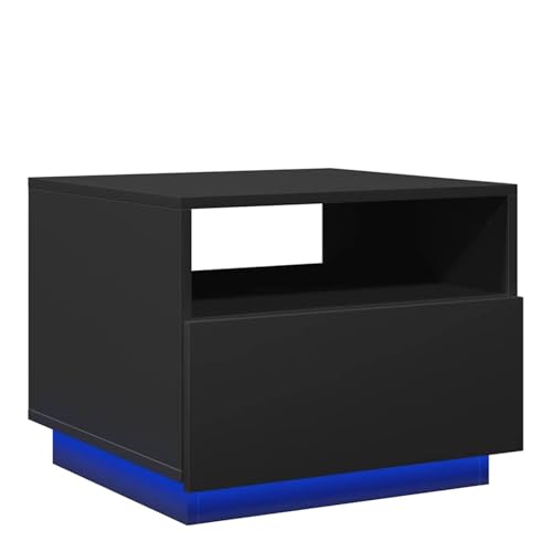 Gecheer Couchtisch mit LED-Leuchten Schwarz 50x49x40 cm, Moderner Sofatisch Beistelltisch Wohnzimmertisch für kleine Wohnungen Schlafzimmer839827