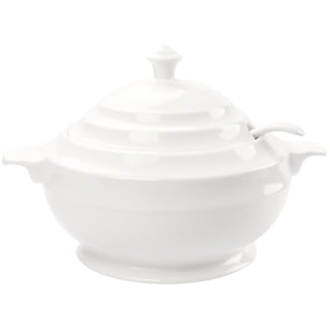 jinsongdafa Casserole Dish with Serving Handle, 2.7-quart White French Soup pot, Ceramic Tureen with Lid and Ladle, for Dinner and Party, Microwave, Dishwasher, Oven Safe 11.6 Inch Cover