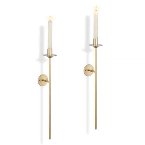 Sziqiqi Zestaw 2 złotych lamp ściennych do świec stożkowych, nowoczesny design, metalowe kije do sypialni, salonu, łazienki, jadalni