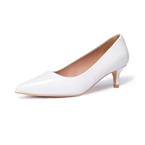 Zhabtuc Damen Pumps mit Kitten Heel, Sexy Spitz Niedrige Absätze 5 cm Absatzschuhe Geschlossene Pumps mit Kleinem Absatz Elegant Brautschuhe Büro Heel Schuhe, Weiß 41EU