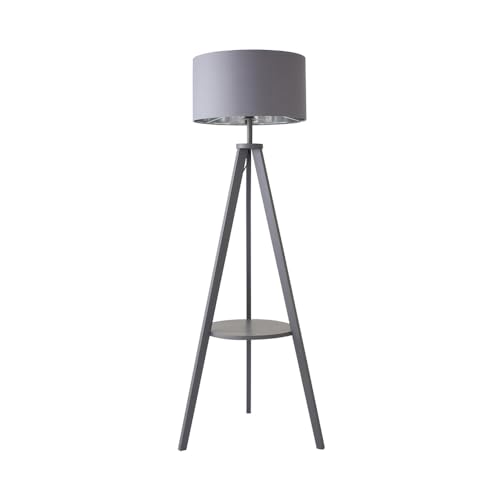 MiniSun | Modern Grey Wood Tripod Design Floor Lamp with Storage Shelf and Grey/Chrome Drum Shade | Floor Lamps & Torchieres, Home Décor & Improvement Essential