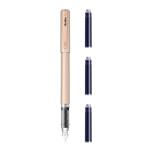 Image of Scrikss Primeo Medium Nib Fountain Pen | 3 Cartridges Included | Stainless Steel Nib & ABS Body | Latte Pastel Brown| in Blister Pack