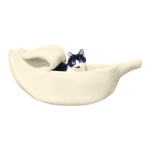 猫バナナベッド - 冬用の温かいペットベッド、ウサギ、フェレット、チンチラ、ハムスターあり、暖かく、柔らかい猫のバナナのベッドで、ネコの 快適さを体験してください 短いぬいぐるみ生地で作られています。これは、オーダーでなく、洗浄しやすいもので、一年中猫に最