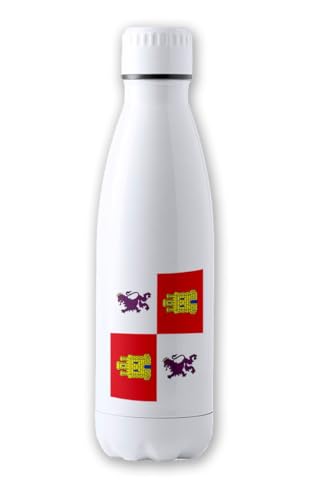 MERCHANDMANIA Bidón Térmico aislante 500 ml acero inoxidable bandera de castilla y leon españa comunidad autonoma tapon seguridad botella deportivo