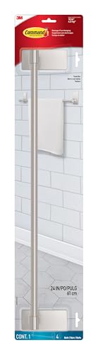 Command Bath Satin Nickel Towel Bar with Water Resistant Command Strips Bathroom Organizer 24 in Bar Length Holds up to 10 lbs