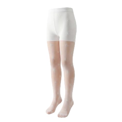 (-75%) Zidoley Strumpfhose mädchen Spitze 10 Den Halb-blickdichte Ballett Strumpfhose, Transparente Jacquard Strümpfe mit Hohlmuster, Microfaser Tanzstrumpfhose mit Fuß (Weiß Blumen, 6–9 Jahre, M)