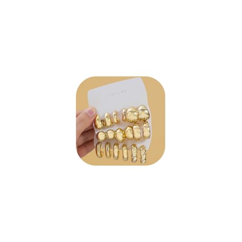 9 Pairs Chunky Gold Earrings Set for Women Trendy Lightweight Gold Plated Hoop Earrings Hypoallergenic Jewelry by ILGANT - Used condition - US$7.19