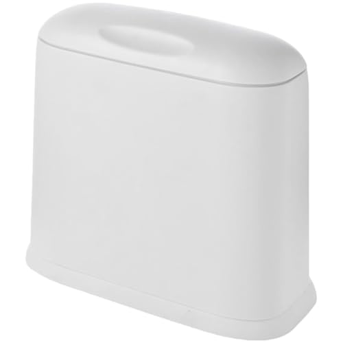 Caneca de basura pequeña compacta con tapa blanca ovalada