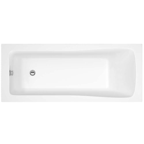 IBathUK Bathroom White Gloss Bath Single Ended Straight Sqaure Acrylic Bathtub with Adjustable Feet - 1700 x 750mm