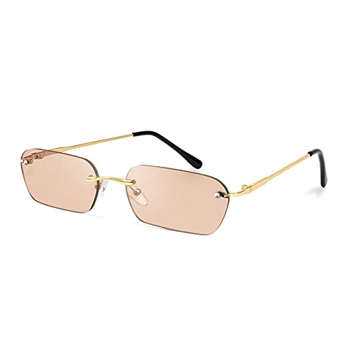 Image of FEISEDY Rimless Sunglasses Y2K Retro Small Narrow Clear Eyewear Vintage Rectangle Sunglasses for Women Men B2643