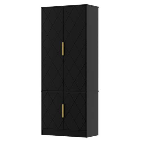 UEV Buffet Haute de Cuisine, Armoire de Rangement à 4 Portes, Meuble de Rangement, Étagères Réglables à 3 Positions, Motif Lignes, Manche en Métal, Style...