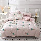 ENJOYBRIDAL Pineapple Duvet Cover Queen White Cotton Bedding Set Queen Farmhouse Soft Teens Girls Boys Kids Green Leaf Duvet Cover Queen with Hidden Zipper, No Duvet