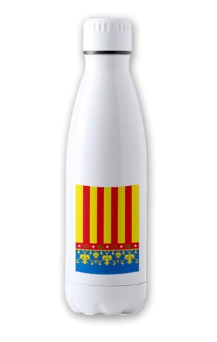 Merchandmanía Bidón Térmico aislante 500 ml acero inoxidable bandera de valencia españa comunidad autonoma tapon seguridad botella deportivo