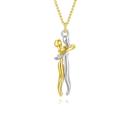 Pendentif Chaîne Couple en Argent Sterling Câlin pour Hommes et Femmes