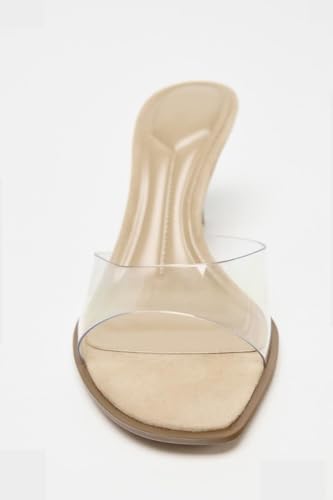 SAFECAMS Womens Clear One Strap Heels Sandals Transparent Kitten Heels Backless Open Toe Slip on Heeled Slides Stiletto Heel Dress Pumps Slipper3