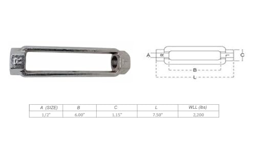 1/2" x 6" cuerpo tensor 2200 Lbs WLL Acero inoxidable T316, forjado en caliente miniatura 2