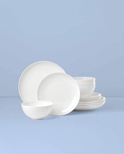 Image of Lenox Dinnerware Set, Studio 1414 Coupe 12-Piece Set, Service For 4, Bone China Material, Dishwasher & Microwave Safe, Home And Kitchen, Kitchen And Dining, Plates And Bowls Sets (White, 12 Pieces)