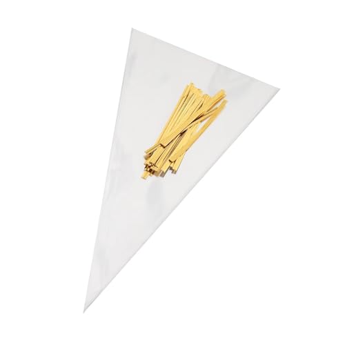 Bolsas de cono de polipropileno transparente para dulces y golosinas, paquete de 100 bolsas de comida de renos, bolsas de conos de chocolate caliente, bolsas de cono de dulce y corbatas, bolsas de