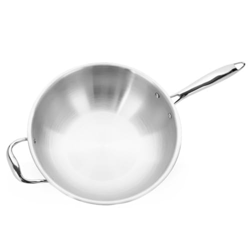 Vinod Titanium Triply Stainless Steel Wok With Side handle, 28 cm Diameter, 4 Liter Capacity, Even Heat Distribution, Induction Compatible, Ideal for Deep Frying and Asian Cuisine, Pack of 1