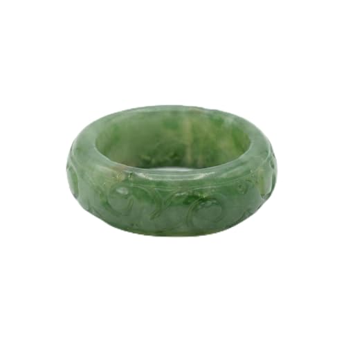 YYXRYL Natural Hotan Jade Ring Genuine Green White Nephrite Green with Relief-carved Ring Stacking Band for Women and Men Feng Shui Spiritual Gift (D-Relief-carved 9)