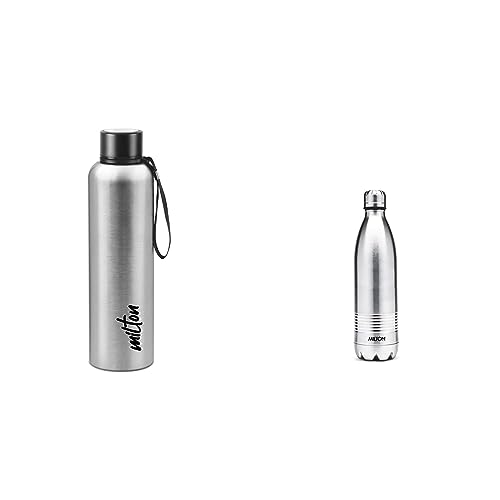 Image of Milton Aura 1000 Thermosteel Bottle, 1.05 Litre, Silver & Milton Duo DLX 500 Thermosteel Water Bottle, 1 Piece, 500 ml, Silver