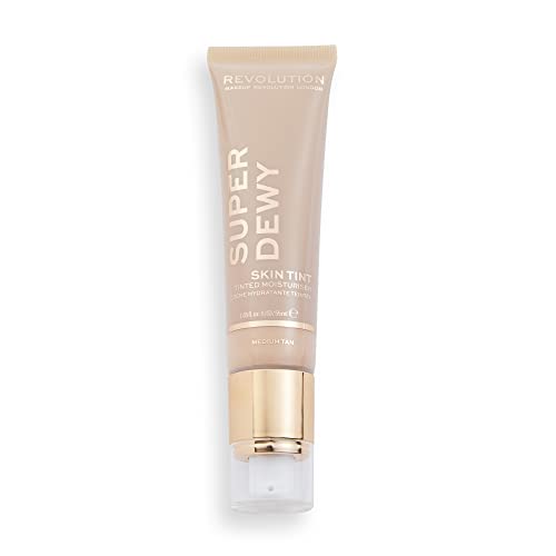 Revolution Superdewy Tinted Moisturiser, Light Coverage Makeup, Evens Skin Tone, Medium Tan, 1.85fl.oz/55ml