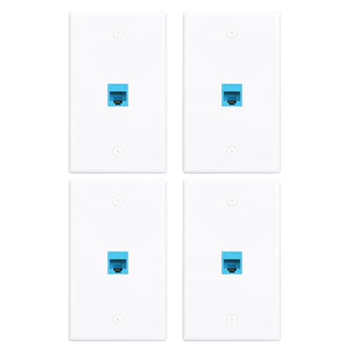 Ethernet Wall Plate 1 Port with RJ45 Keystone Coupler Female to Female,Blue RJ45 Keystone Wall Plate,Perfect for Home and Office Networking Easy Installation Solution(4 Pack)