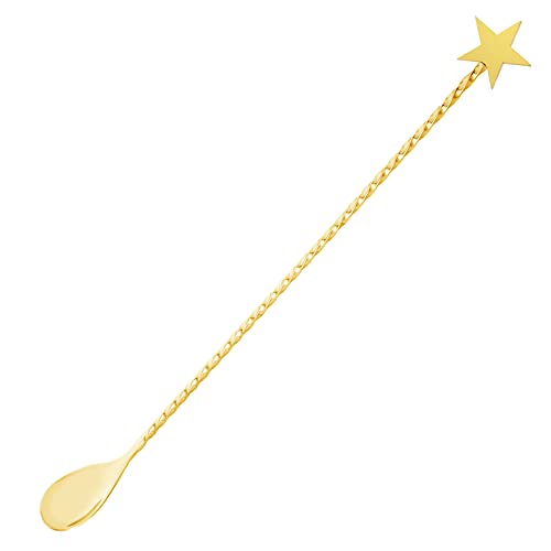 Homestia - Homestia 12 Inch Star Bar Spoon, 304 Stainless Steel Cocktail Spoon for Layering Long Spiral Handle Mixing Spoon Stirrers for Drink (Gold)