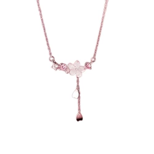 Collier long argent 925 anti-allergie cœur nacre cerisier